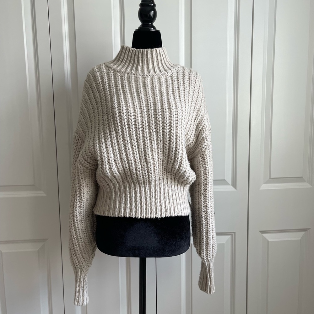 H&M Cream Cowl Neck Sweater with Ribbed Knit